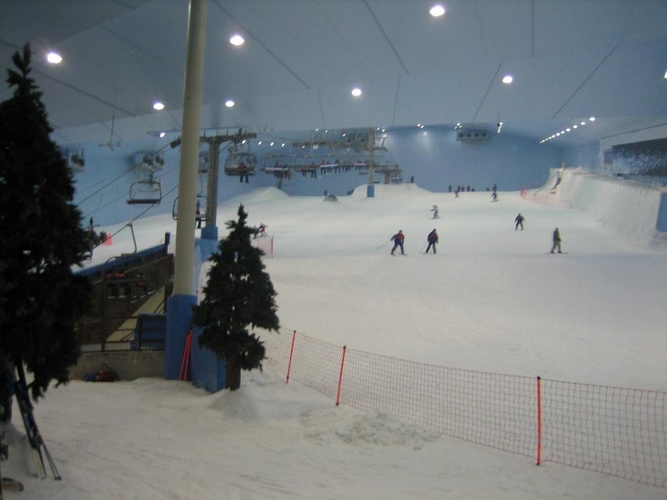 Ski Dubai is the largest indoor ski resort in the world. A view from the bottom looking up.