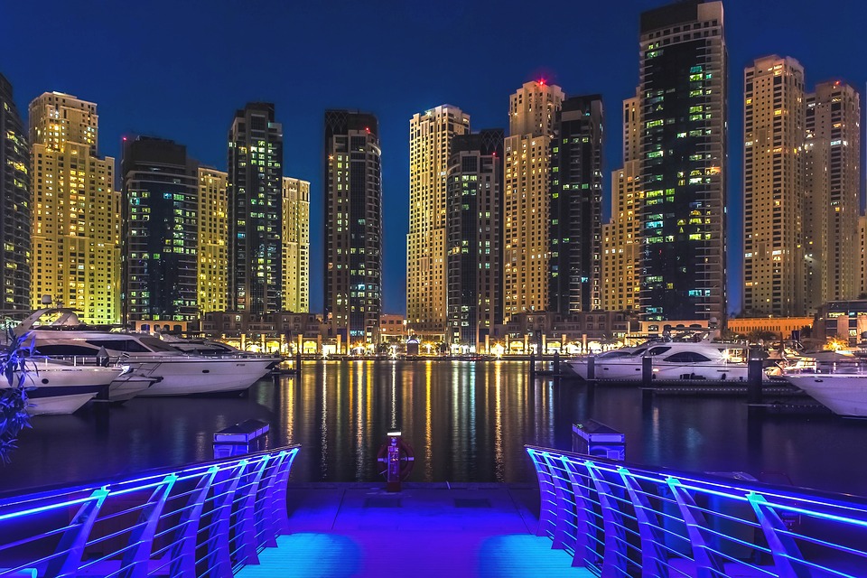 Dubai Marina at night.