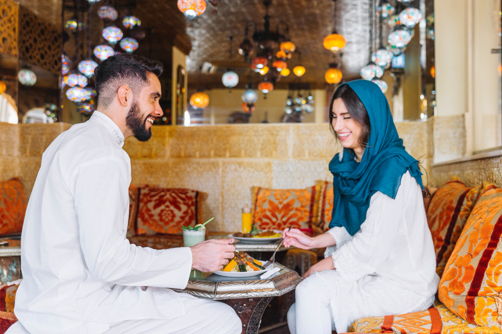 A couple in a restaurant