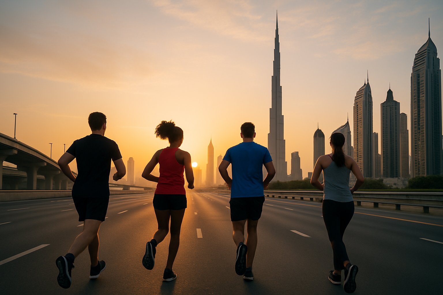 runners Sheikh Zayed Road sunrise